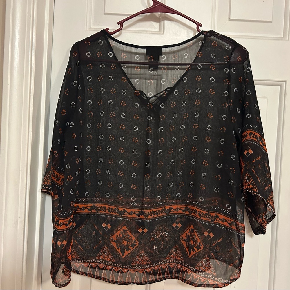 Sheer Black and Orange Women's Top
